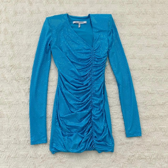 Brand new Mach and Mach blue ruched sequin sparkling mini dress - Picture 2 of 6